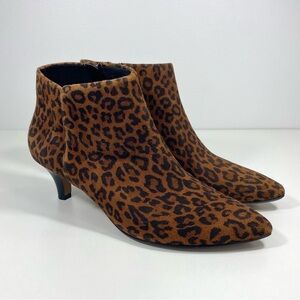 Clarks Linvale Judith Suede Leopard Animal Print Zip Kitten Heel Ankle Boots 9